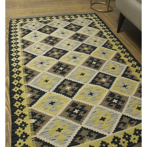 Noori Rug Sangat Kilim Valeria Black/Ivory Rug - 3'4" x 5'0"