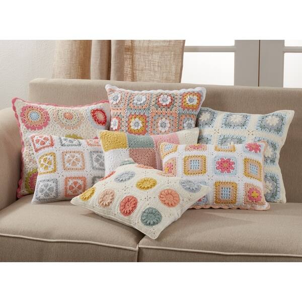 slide 2 of 4, Throw Pillow With Crochet Design