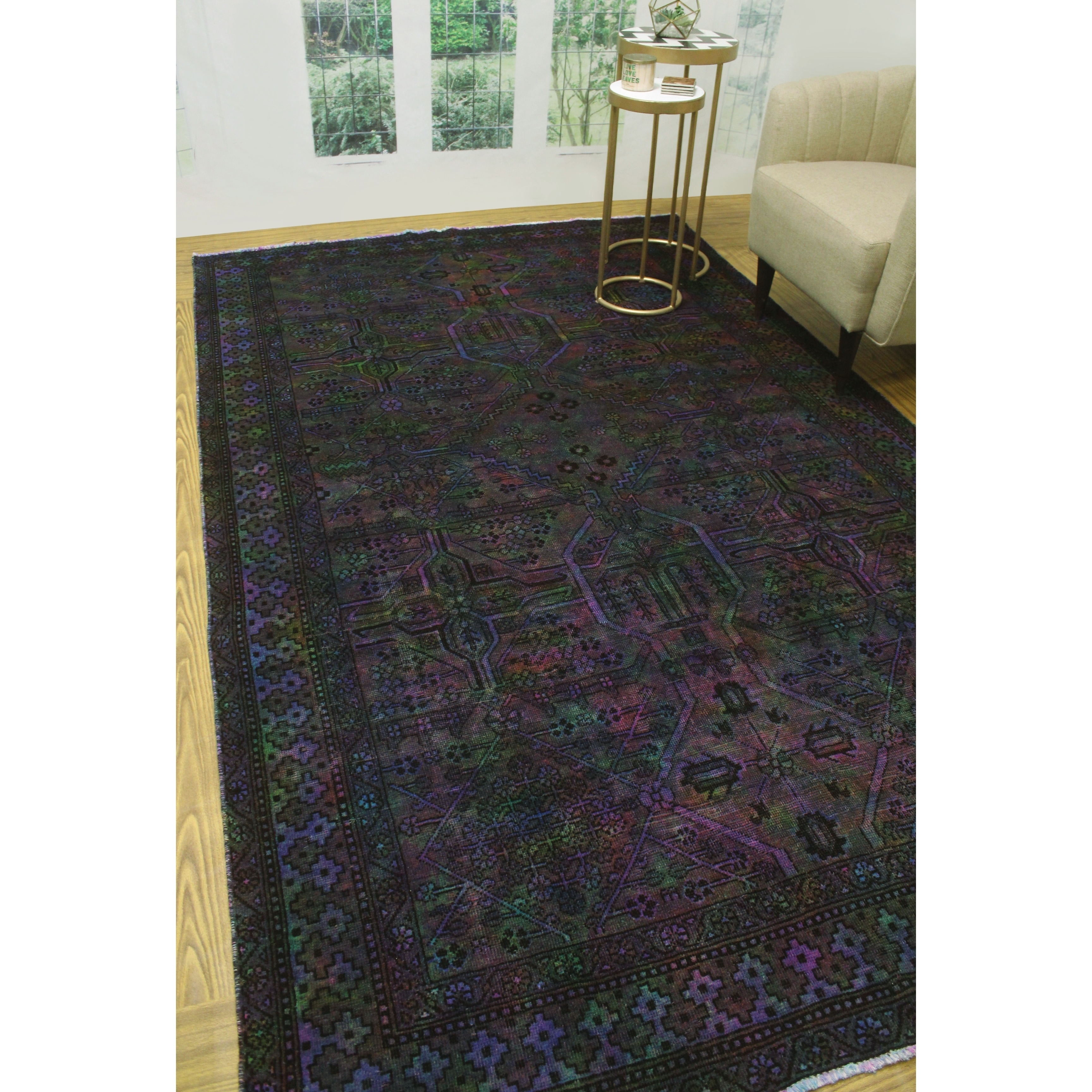 Noori Rug Vintage Distressed Overdyed Olghetta Purple Gold Rug