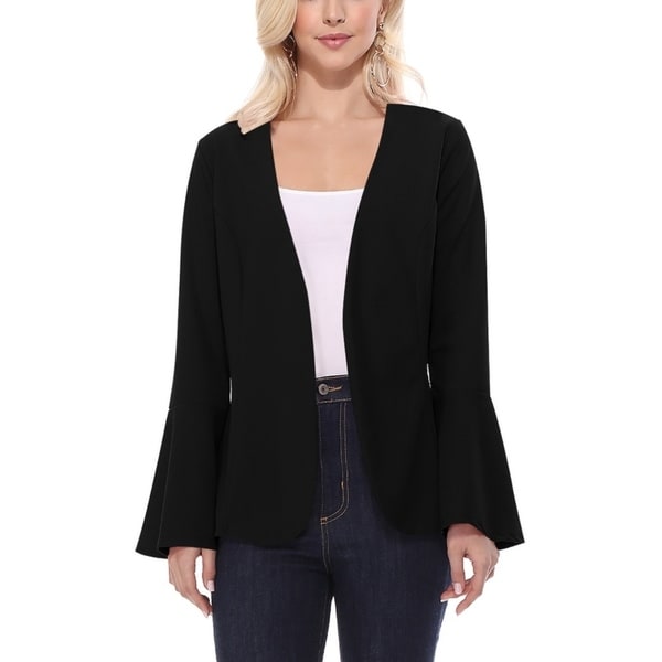 Casual Bell Sleeves Open Front Solid Blazer Cardigan Jacket. Opens flyout.