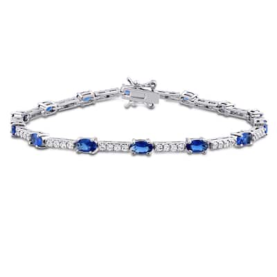 Miadora Sterling Silver Created Blue and White Sapphire Tennis Bracelet