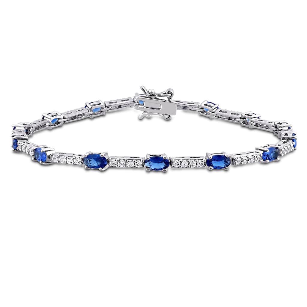 Miadora Sterling Silver Created Blue and White Sapphire Tennis Bracelet