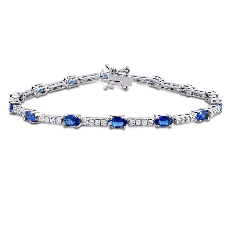 Miadora Sterling Silver Created Blue and White Sapphire Tennis Bracelet