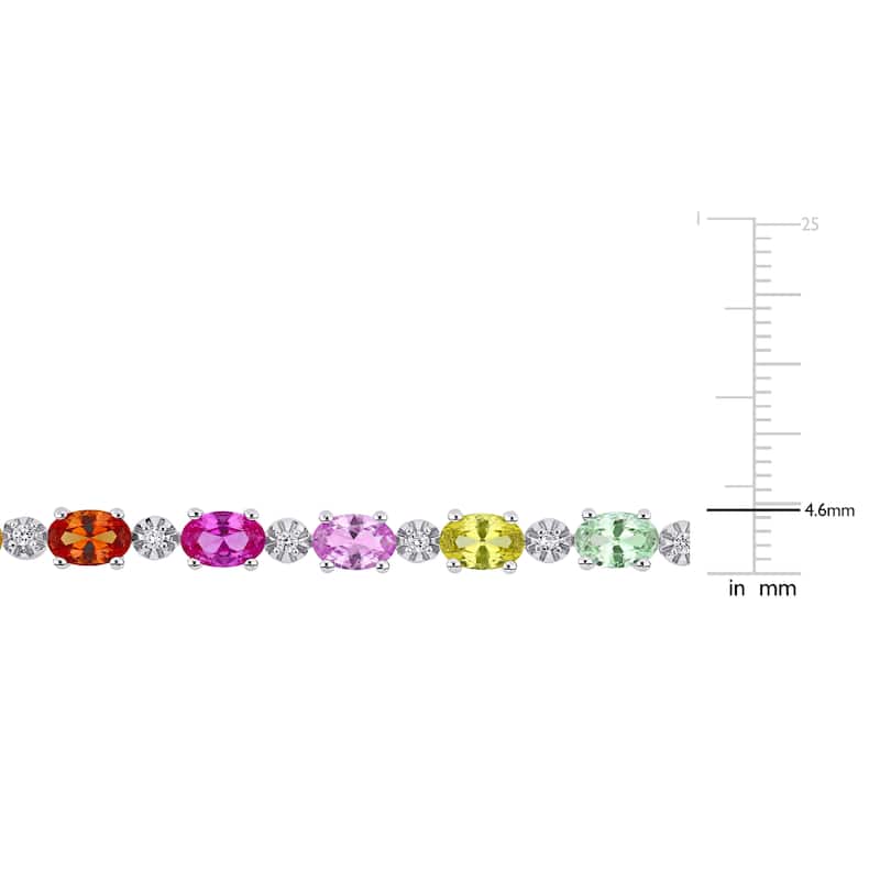 Miadora Sterling Silver Multi-color Created Sapphire Tennis Bracelet