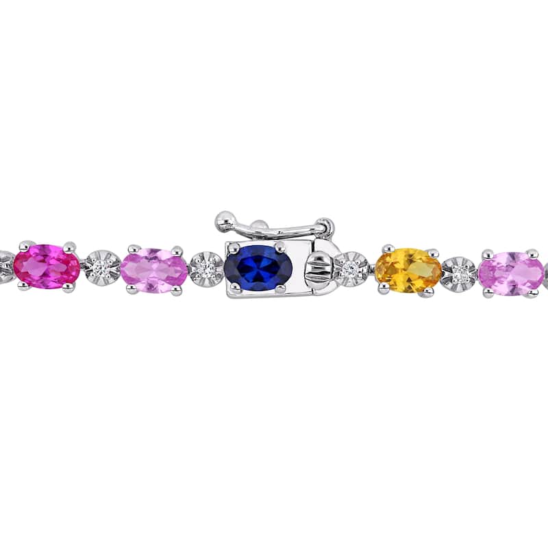 Miadora Sterling Silver Multi-color Created Sapphire Tennis Bracelet