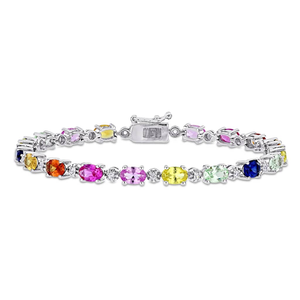 Miadora Sterling Silver Multi-color Created Sapphire Tennis Bracelet