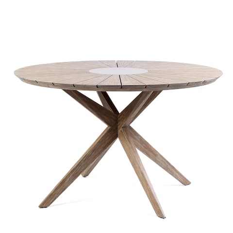 Oasis Outdoor Patio Eucalyptus Round Dining Table with Grey Super Stone