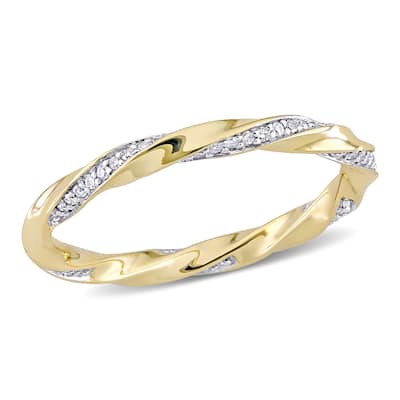 Miadora 10k Yellow Gold 1/4ct TDW Diamond Twisted Stackable Eternity Band Ring