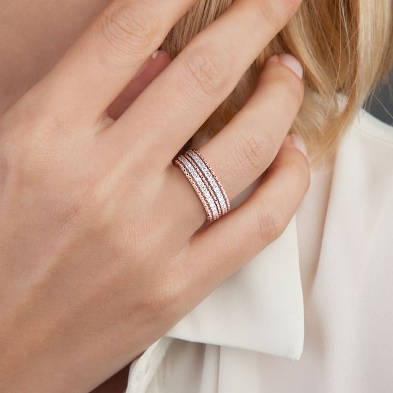 Miadora 14k 2-tone White and Rose Gold 1/2ct TDW Diamond Double Row Bead Eternity Band Ring
