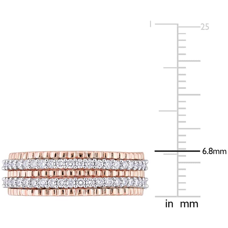 Miadora 14k 2-tone White and Rose Gold 1/2ct TDW Diamond Double Row Bead Eternity Band Ring