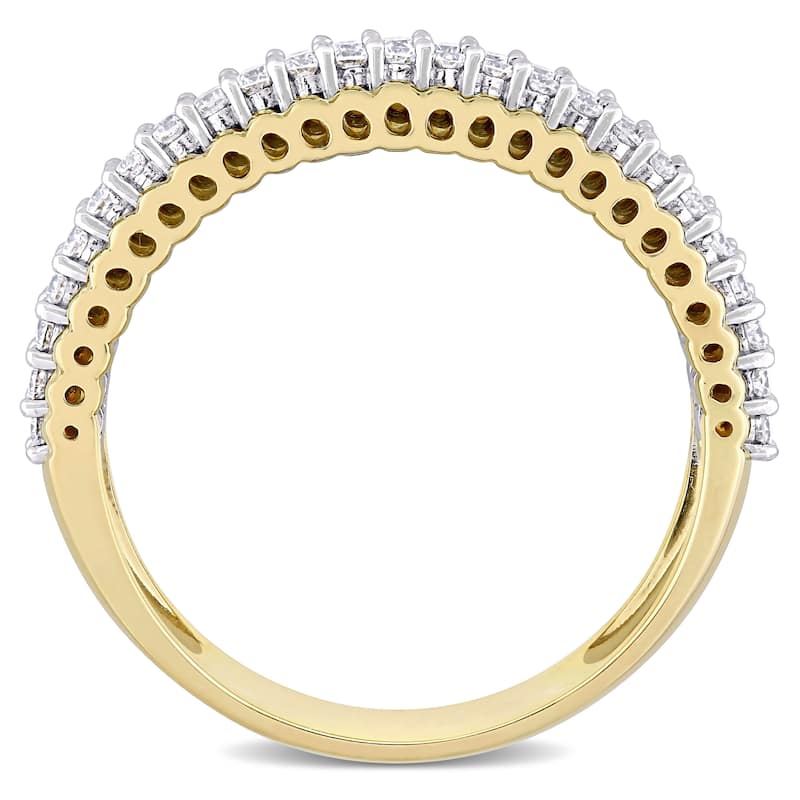 Miadora 14k 2-tone White and Yellow Gold 1/2ct TDW Diamond Double Row Bead Eternity Band Ring