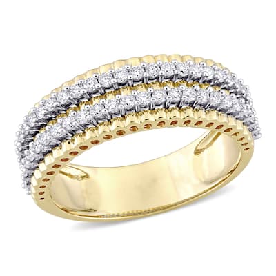 Miadora 14k 2-tone White and Yellow Gold 1/2ct TDW Diamond Double Row Bead Eternity Band Ring