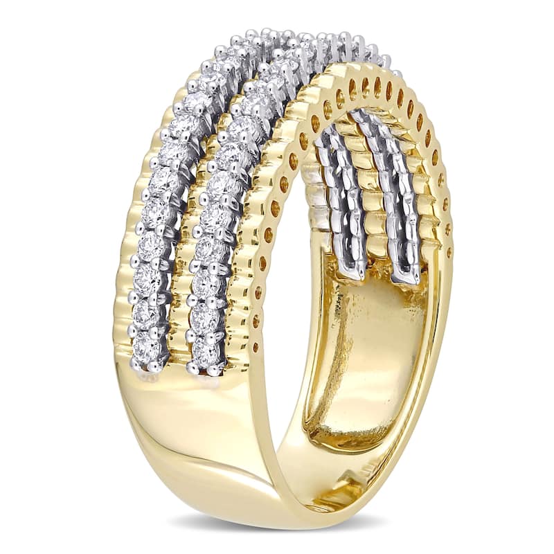 Miadora 14k 2-tone White and Yellow Gold 1/2ct TDW Diamond Double Row Bead Eternity Band Ring