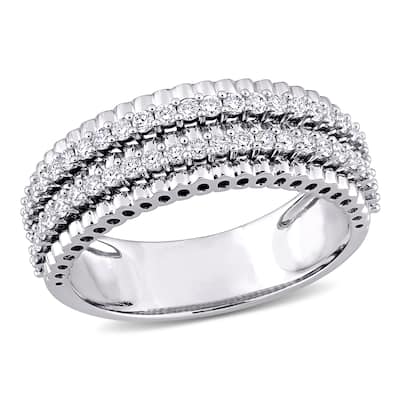 Miadora 14k White Gold 1/2ct TDW Diamond Double Row Bead Eternity Band Ring