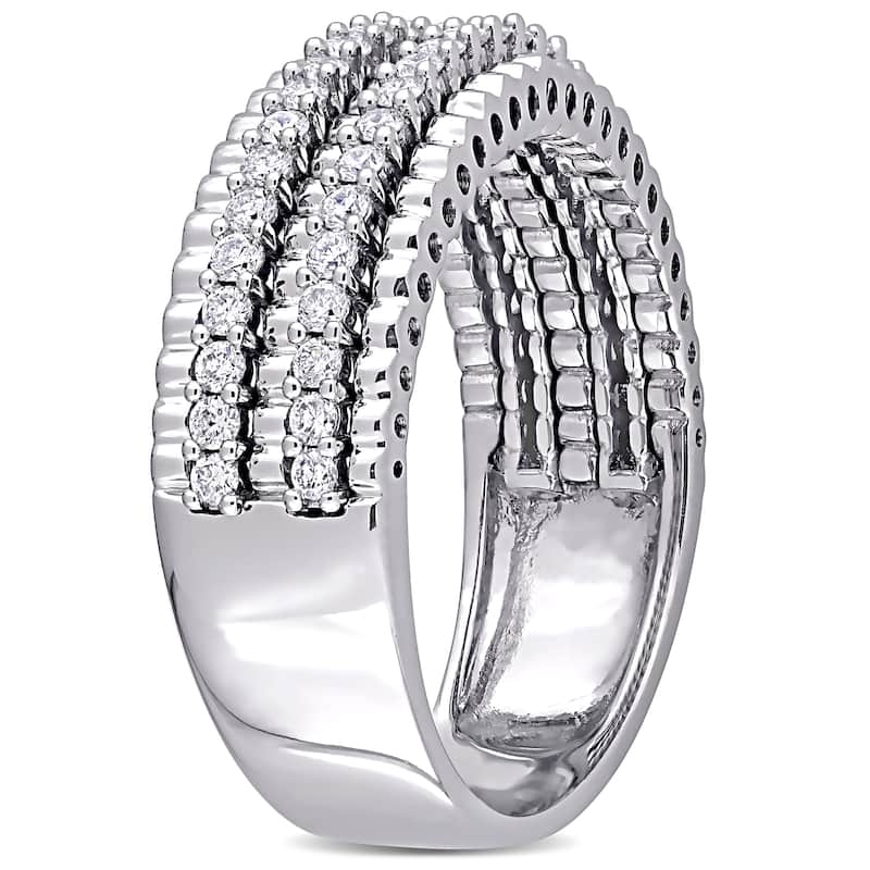 Miadora 14k White Gold 1/2ct TDW Diamond Double Row Bead Eternity Band Ring