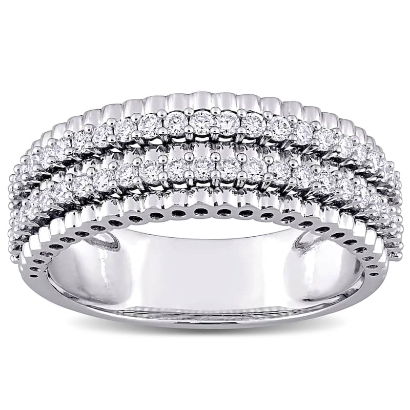 Miadora 14k White Gold 1/2ct TDW Diamond Double Row Bead Eternity Band Ring