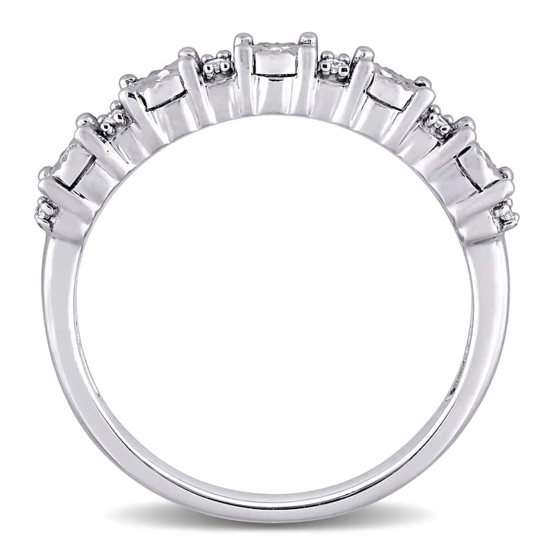 Miadora 10k White Gold 1/10ct TDW Diamond Five-stone Semi Eternity Band Ring