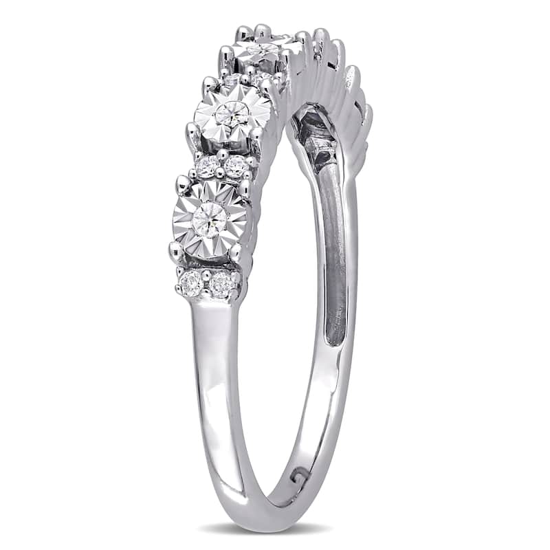 Miadora 10k White Gold 1/10ct TDW Diamond Five-stone Semi Eternity Band Ring