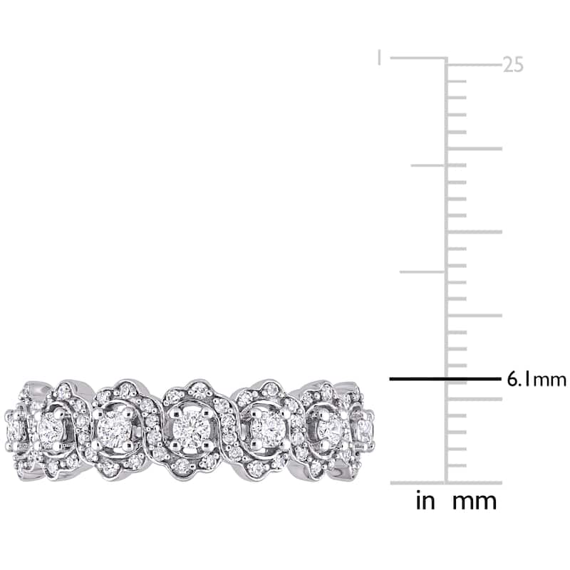 Miadora 10k White Gold 1/2ct TDW Diamond floral halo Semi-Eternity Band Ring