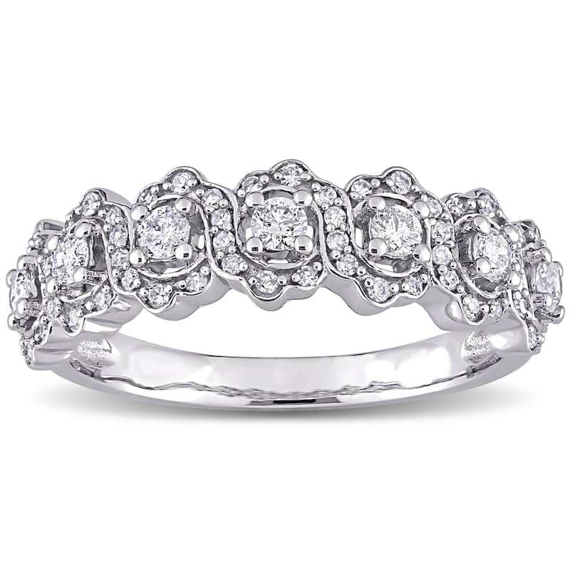 Miadora 10k White Gold 1/2ct TDW Diamond floral halo Semi-Eternity Band Ring