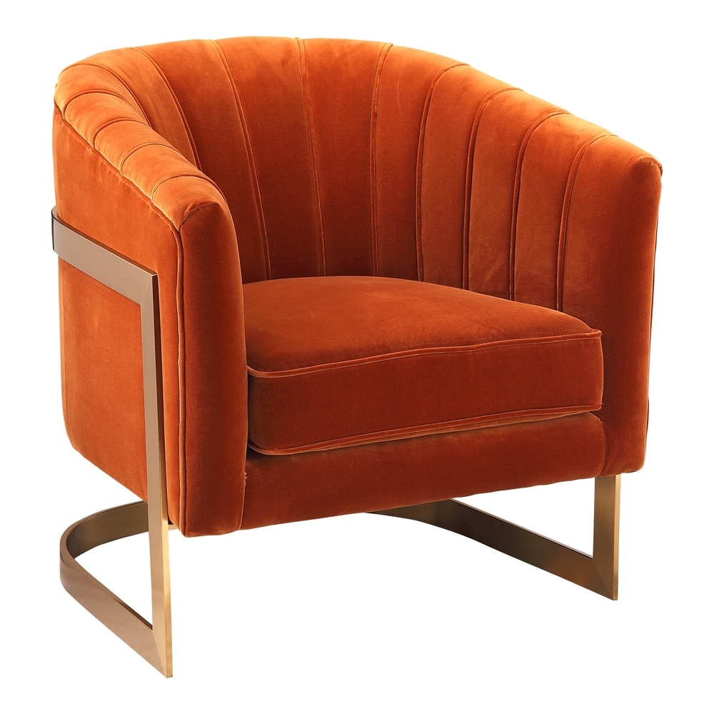 Aurelle Home  Brass Base Orange Upholstered Accent Chair - 28 inch x 28 inch
