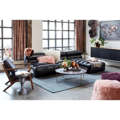 Aurelle Home Modern Ribbed Premium Leather Sectional Sofa - 108" x 65"