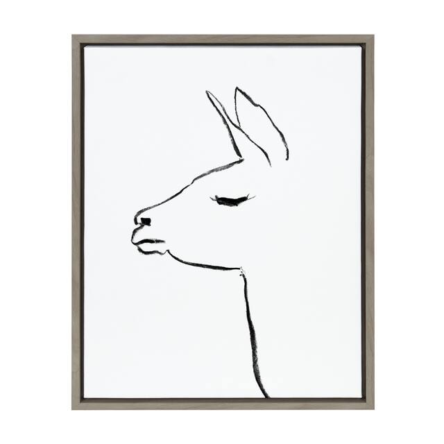 Kate and Laurel Sylvie Minimalist Llama Framed Canvas by Teju Reval - 18x24 - Plastic - Grey