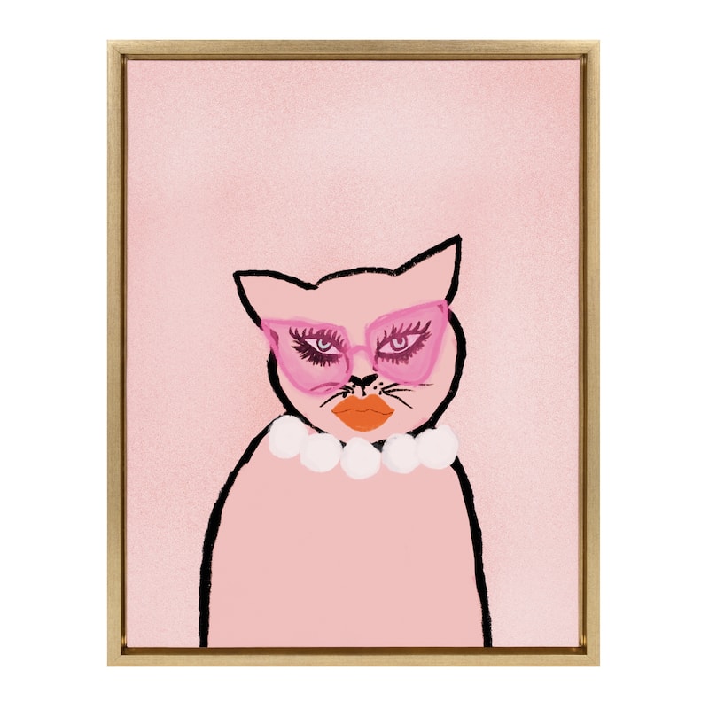 Kate and Laurel Sylvie Cat Pearl Canvas by Bouffants and Broken Hearts - 18x24 - Plastic - Gold