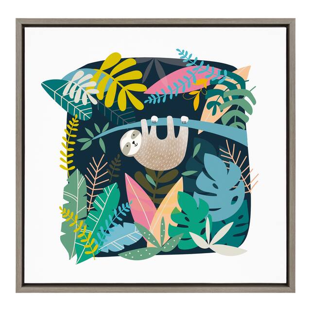 Kate and Laurel Sylvie Sloth illo Framed Canvas by Teju Reval - 24x24 - Plastic - Grey