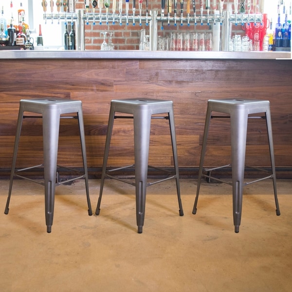 Carbon Loft Tolliver Gunmetal 30 inch Metal Bar Stool Set of 3