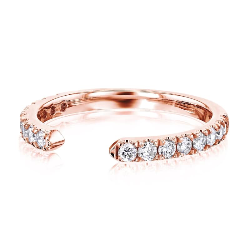 Kobelli 0.4 Carats Natural Diamond 14k Solid Gold Open C Women's Wedding Band - 4 - Rose
