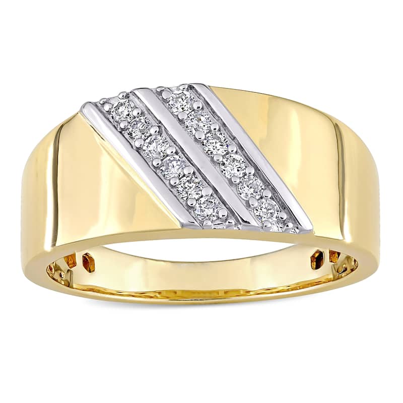 Miadora 2-tone Sterling Silver Men's 1/4ct TDW Diamond Crossover Double Row Band Ring