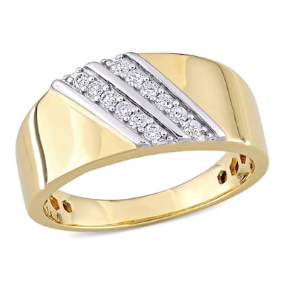 Miadora 2-tone Sterling Silver Men's 1/4ct TDW Diamond Crossover Double Row Band Ring