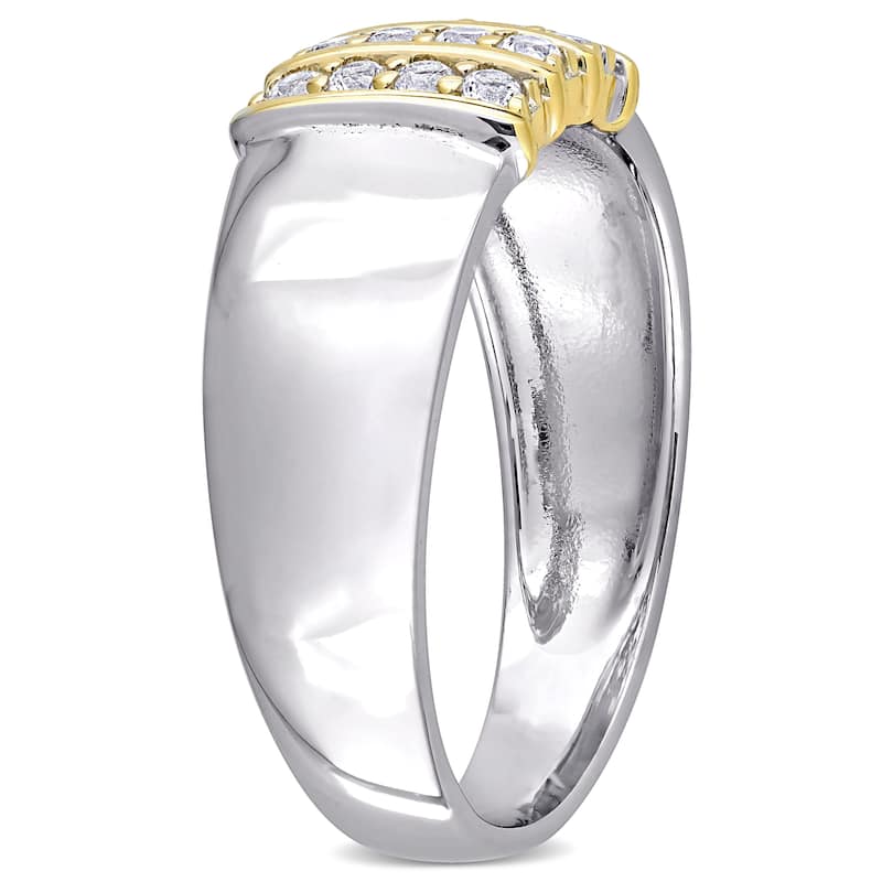 Miadora 10k Yellow Gold and Sterling Silver Men's Created White Sapphire 3-Row Wedding Band Ring