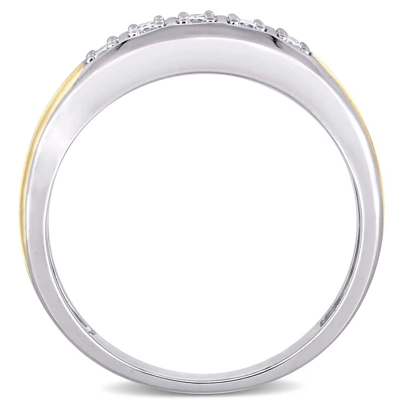 Miadora 10k 2-tone White and Yellow Gold Men's 1/3ct TDW Diamond Double Row Wedding Band Ring