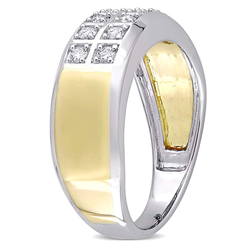 Miadora 10k 2-tone White and Yellow Gold Men's 1/3ct TDW Diamond Double Row Wedding Band Ring