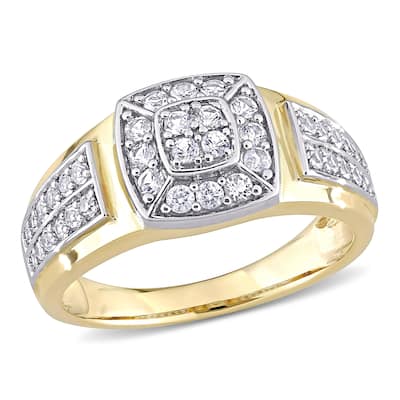 Miadora 10k 2-tone White & Yellow Gold Men's Created White Sapphire Cluster Halo Wedding Band Ring