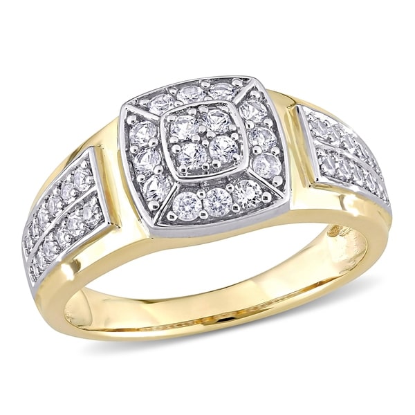 Miadora 10k 2-tone White & Yellow Gold Men's Created White Sapphire Cluster Halo Wedding Band Ring. Opens flyout.