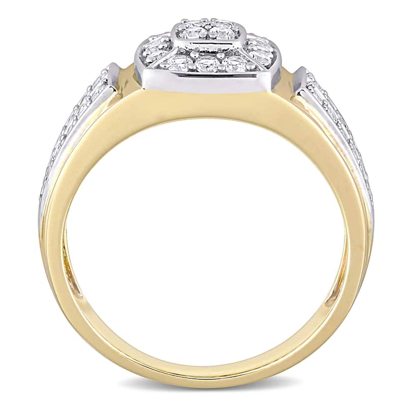 Miadora 10k 2-tone White & Yellow Gold Men's Created White Sapphire Cluster Halo Wedding Band Ring