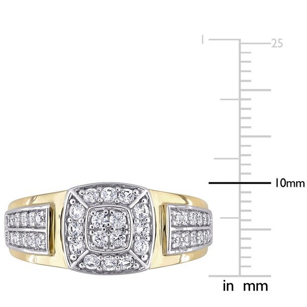 Miadora 10k 2-tone White & Yellow Gold Men's Created White Sapphire Cluster Halo Wedding Band Ring