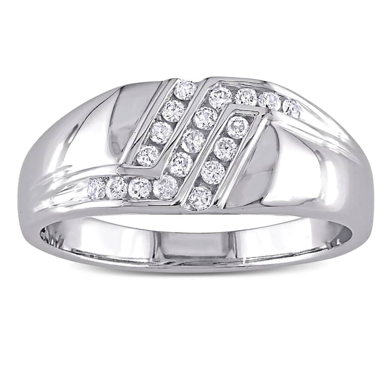 Miadora 10k White Gold Men's 1/4ct TDW Diamond Wedding Band Ring