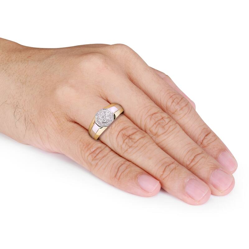 Miadora 10k 2-tone White and Yellow Gold Men's 1/4ct TDW Diamond Composite Halo Octagon Ring