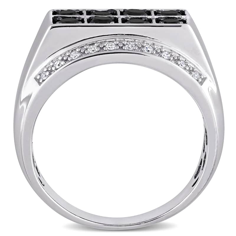 Miadora Sterling Silver Men's 1ct TDW Black and White Diamond Double Row Band Ring