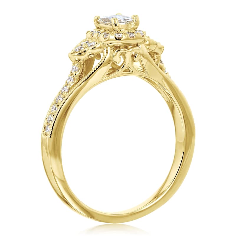 Annello by Kobelli 14k Yellow Gold 2/3ct TDW Emerald-cut Diamond Engagement Ring