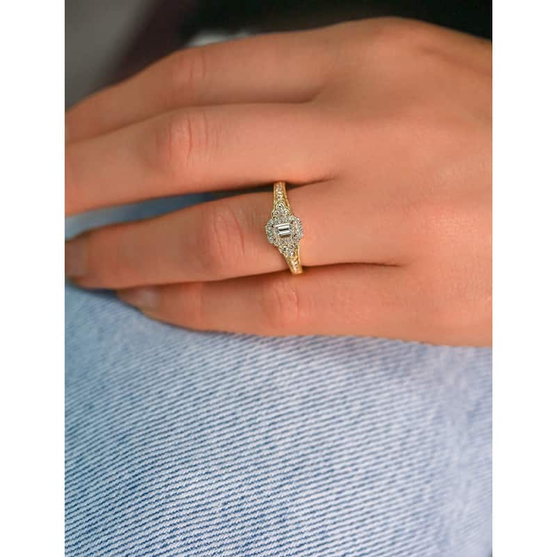 Annello by Kobelli 14k Yellow Gold 2/3ct TDW Emerald-cut Diamond Engagement Ring