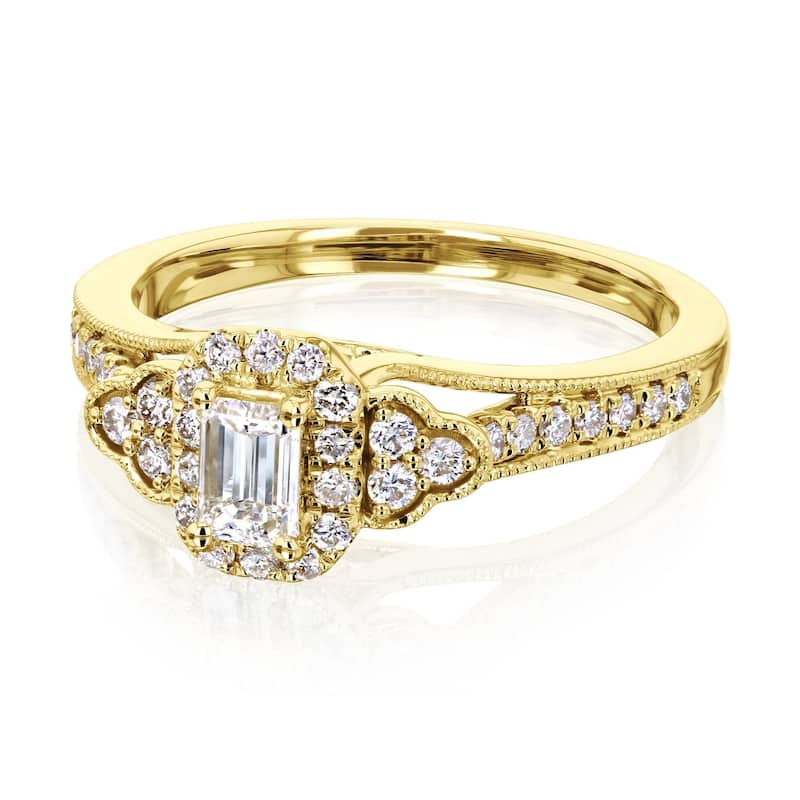 Annello by Kobelli 14k Yellow Gold 2/3ct TDW Emerald-cut Diamond Engagement Ring
