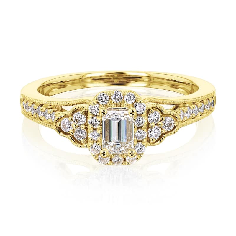 Annello by Kobelli 14k Yellow Gold 2/3ct TDW Emerald-cut Diamond Engagement Ring