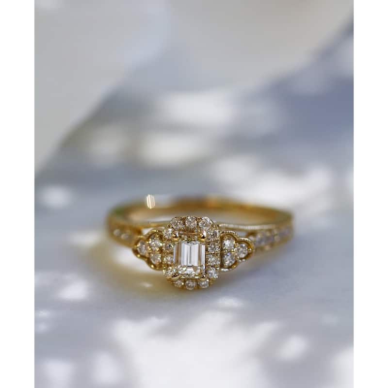 Annello by Kobelli 14k Yellow Gold 2/3ct TDW Emerald-cut Diamond Engagement Ring