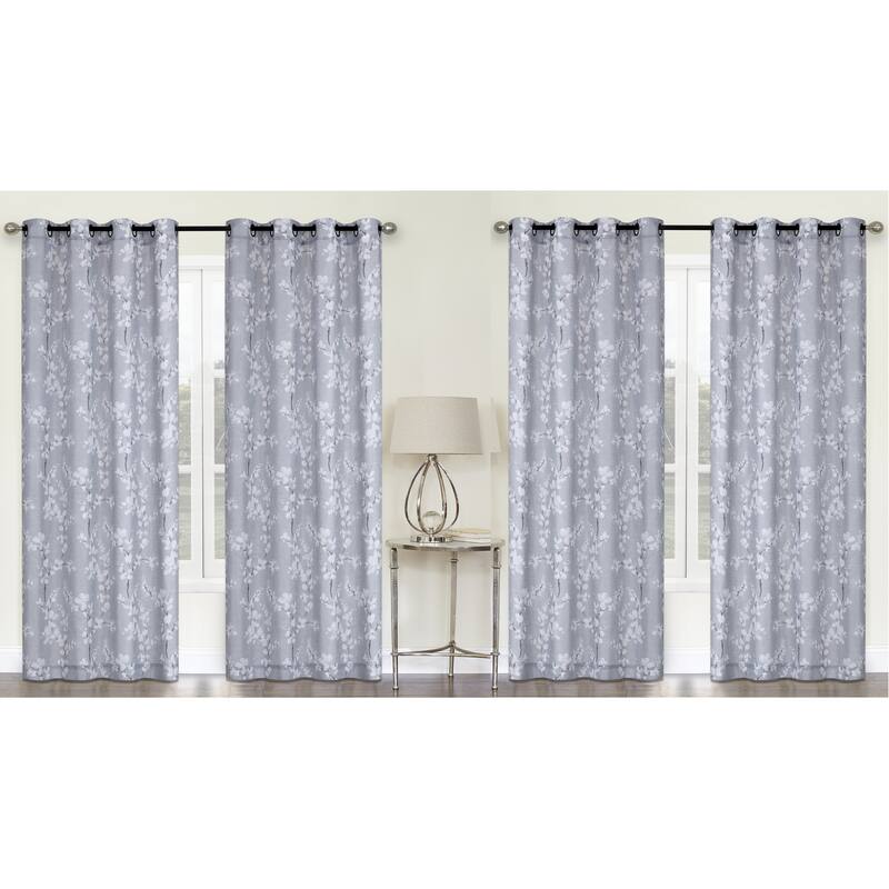 Blossom Textured Slub Window Curtain Panel 2-Pack or 4-Pack - 4-Pack - 4 Panel - Grey