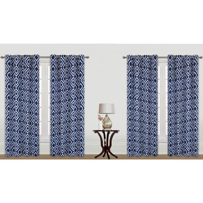 Carson Printed Blackout Window Curtain Panel 2-Pack or 4-Pack - 4-Pack - 4 Panel - Navy